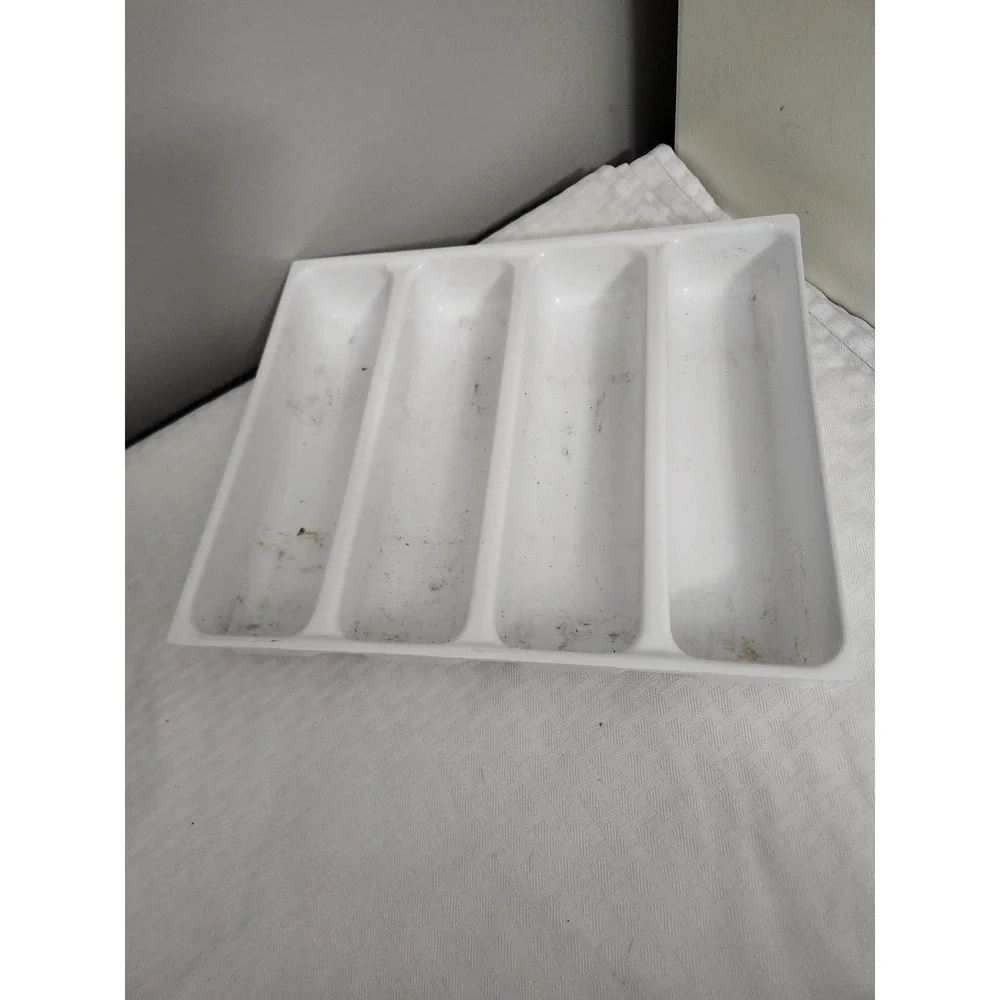 White Plastic 4 Compartment Silverware Drawer Organizer Cutlery Tray